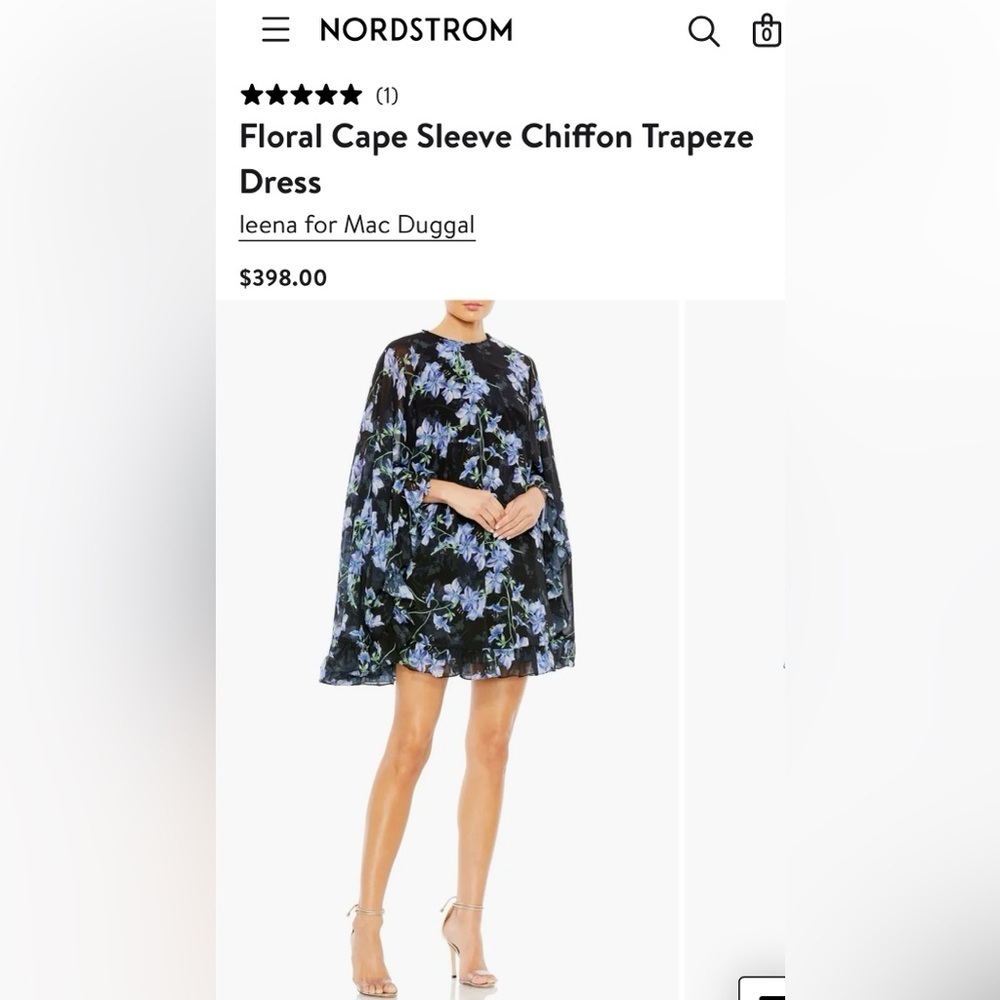 Nwt Ieena For Mac Duggal Floral Cape Sleeve Chiffon Trapeze Dress Size 6